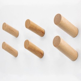 evory 6 Natural Wood Hooks for Wall, Rustic Wooden Coat Hooks Wall Mount, Hat Hooks for Wall, Decorative Coat Rack Hangers, Heavy Duty Coat Hanger Hooks for Hanging Bags,Towels,Purse(Beech Wood)