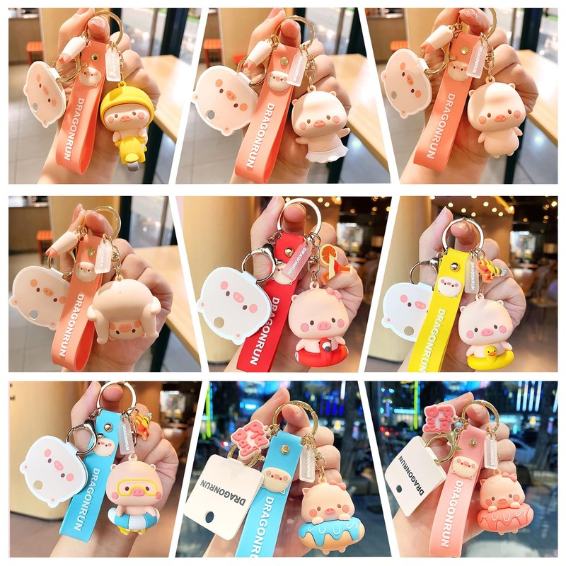 Moerstar Pig Keychain Cute Cartoon Pig 3D Keychain Keyring Women