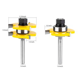 KOWOOD Tongue and Groove Set of 2 Pieces 1/4 Inch Shank Router Bit 3 Teeth Adjustable T Shape Wood Milling Cutter