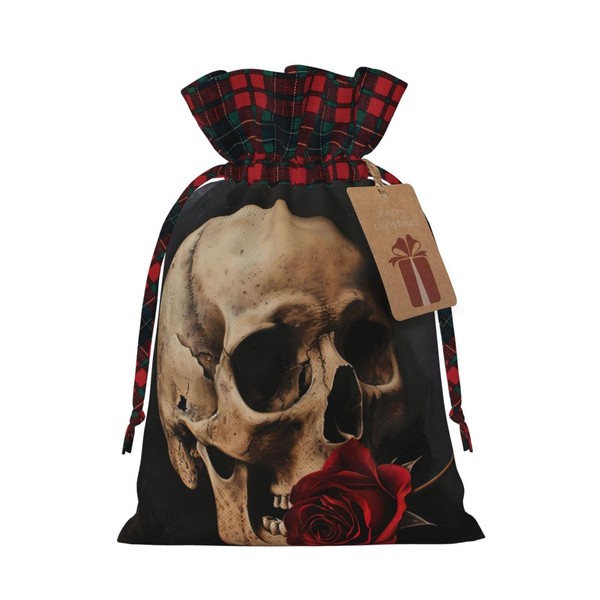 Muflvdx Skull And Red Rose Print Christmas Gift Bags,Reusable Holiday