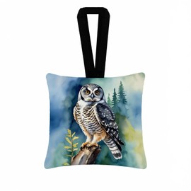 Caroline's Treasures Northern Hawk Owl Hanging Square Fabric Ornament 3.5 × 3.5 Decorative Door-Knob & Tree Hanger, Soft Fabric