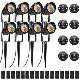 LightingWill 5W Landscape Lighting, Warm White 3000K-3500K, DC 12V LED Low Voltage Landscape Lights, IP65 Waterproof Pathway Lights for Outdoor Garden, Yard, Fence, House, Lawn, Tree, Flags (8 Pack)
