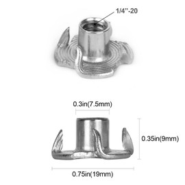 T Nuts 1/4"-20 30Pcs 304 Stainless Steel Four-jaw Tee Nuts for Wood,Rock Climbing Holds, Cabinetry Furniture Threaded Insertion