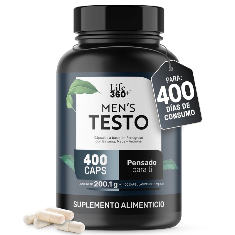 LIFE 360+ Mens Testo L-Arginina Maca Negra Roja y Amarilla