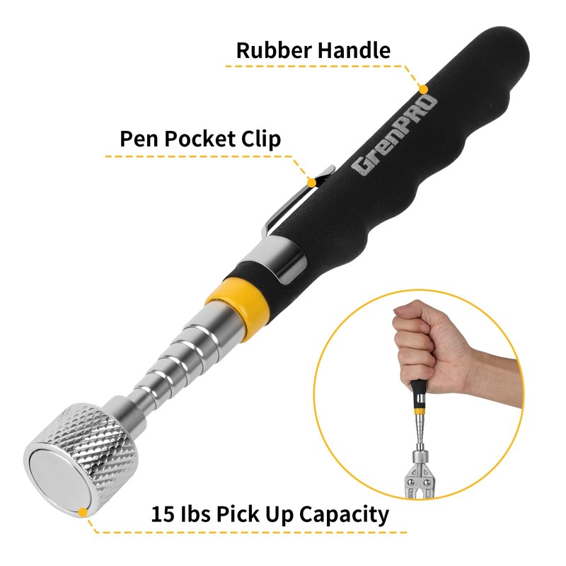 GRENPRO 17" Rolling Magnetic Sweeper with Wheels,8.8 Lbs Pull Force,Telescoping