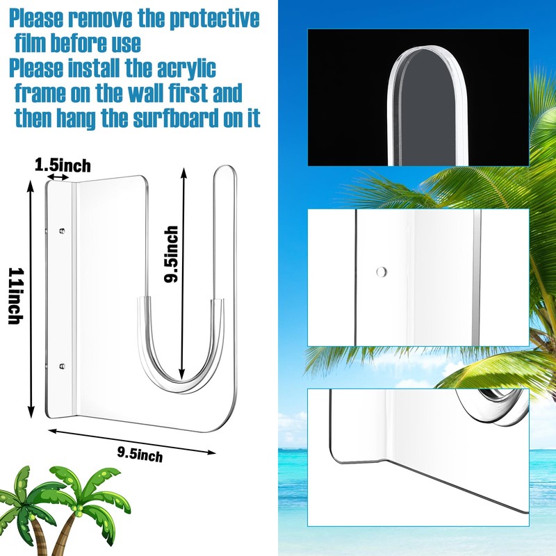 Yousoontic Surfboard Wall Mount Rack Clear Acrylic Wall Surfboard Display