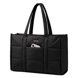 LOVEVOOK Laptop Bag for Women, Puffer Tote Bag for Work 17 Inch Large Computer Briefcase for Teacher Nurse, Quilted Lightweight Casual Shoulder Bag For Travel, Daily