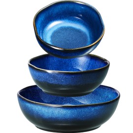 3 Pieces Ceramic Fruit Bowl for Kitchen Counter Centerpiece Ceramic Decorative Storage Microwave and Dishwasher Safe Decorative Pedestal Bowl for Table Countertop Soup Salad,13 oz 27 oz 47 oz