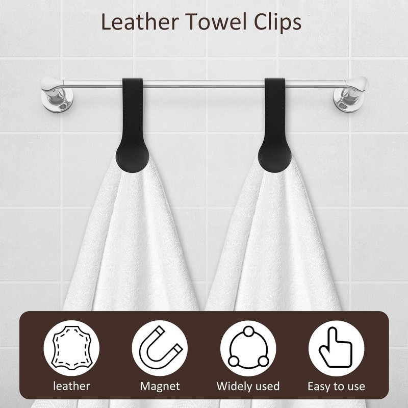 Guniata Pack of 2 Magnetic Towel Clips, Leather Towel Holder,