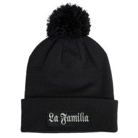 No Face No Name La Familia Winter Hat in Black with Bobble I Unisex I Embroidered Patch I Bobble Hat Beanie Knitted Hat Wool Hat I Oldschool Tattoo Loca, black