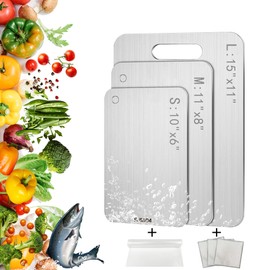 SUNWISHA Titanium Cutting Board Set of 3, Stainless Steel Cutting Boards, Non Toxic, Double-Sided Food Grade Chopping Board, Equipped with anti slip pads for safety, Kitchen Outdoor Camping