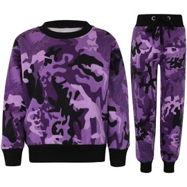 A2Z 4 Kids Girls Boys Plain Tracksuit Jumper Sweatshirt Set - T.S Plain Jumper 108 Camo Purple 11-12
