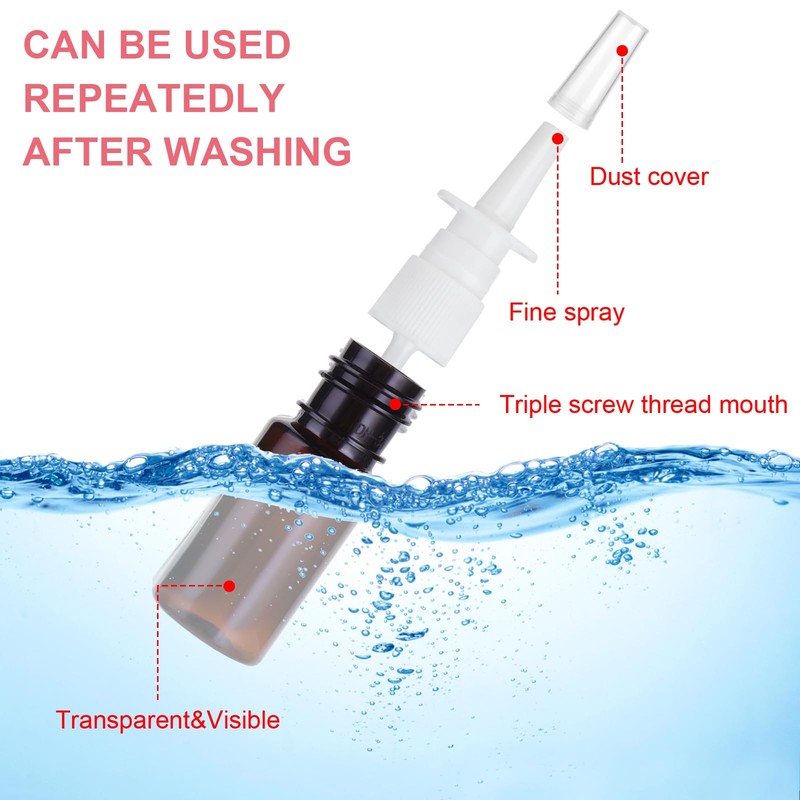 Simarro 7pcs Empty Nasal Spray Bottles, 10ml PET Refillable Atomiser