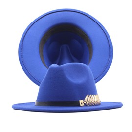 Generisch Women's Panama Hat Classic Belt Fedora Hat Wool Buckle Wide Disc Hats For, blue, Unit size