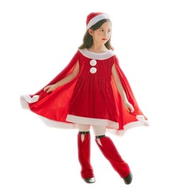 Cnstone 3-Piece Set Christmas Santa Clothes for Girls, Cosplay Costume Dress One-Piece, Kids Costume for Events, Children's Santa Claus (Red, 160cm/Adult M)