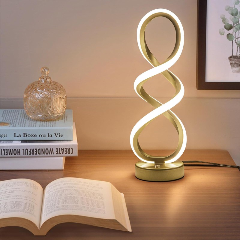 Modern Spiral Table Lamp, Bedside Lamp with Dimmable Metallic Bedside