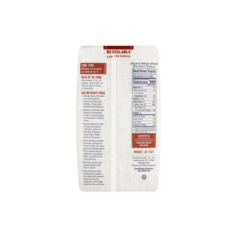 DeLallo Whole Wheat Orzo Pasta, Organic, Vegan, Made with Only
