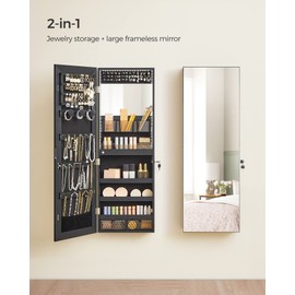 SONGMICS Jewelry Cabinet Armoire, Wall or Door Mount Storage Organizer with Full-Length Mirror, Lockable Cabinet with Built-in Small Mirror, Shelves, Gift Idea, Rustic Brown UJJC003X01