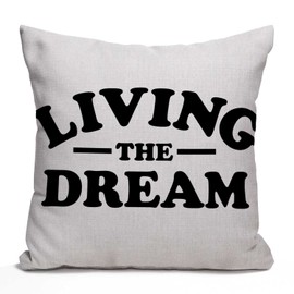 Tomda Living The Dream Rustic Farmhouse Style Decorative Cushion Case Throw Pillow Cover for Sofa Couch Housewarming Gift Home Decor Cotton Linen 45x45cm 18x18 Inch