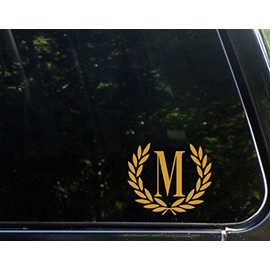 Sweet Tea Decals Letter M (Gold), Small Size, Decorative Monogram - 4-1/2" x 3-/4"- Vinyl Die Cut Decal/Bumper Sticker for Windows, Trucks, Cars, Laptops, Tumblers, Mailboxes, Glasses. Mugs, Etc.