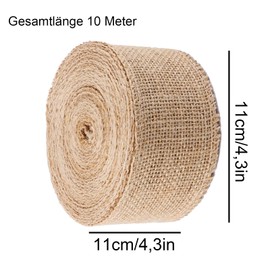 10 m Jute Ribbon, 6 cm Hessian Ribbon, Gift Ribbon Wide, Decorative Ribbon Jute for DIY Craft Packaging, Gift, Wedding, Christmas, Dining Table, Bouquet Decoration, 10 m Rolls