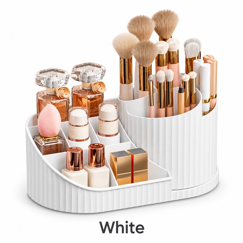 360° Rotating Makeup Organizer for Vanity – Multi-Compartment Cosmetic Storage