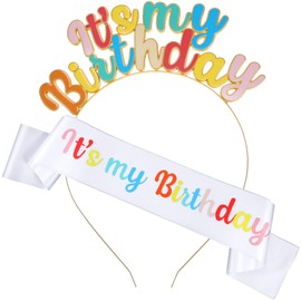 WLLHYF Birthday Sash and Crown Set for Women Girl Glitter Rose Gold Tiara Headband Set Happy Birthday Decorations and Gifts Princess Tiara Sash Accessories