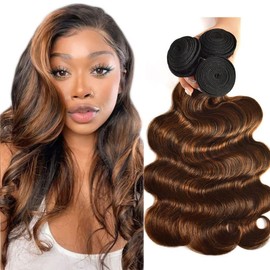 Leruikair Human Hair Bundles 18 20 22 Inch Body Wave Bundles Human Hair Highlight Brown Chocolate P4/30 Unprocessed Brazilian Soft Quick Weave Hair for Black Women
