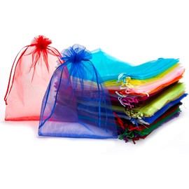 Bluweet 50 Stück Organzasäckchen mit Kordelzug, 10x15cm Schmuckbeutel Farbe Organza Taschen mit Kordelzug Geschenksäckchen für Hochzeit Taufe Party Weihnachten