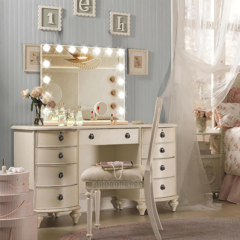Ratsamee Pink Hollywood Vanity Mirror with Lights, 15 Replaceable Bulbs，3