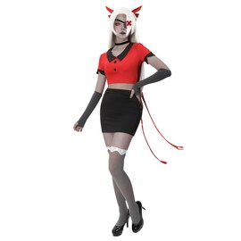 C-ZOFEK Vaggie Cosplay Costume Full Set Uniform Outfit for Women (Red & Black, Small)