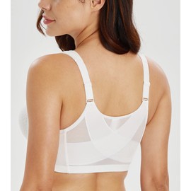 Lemorosy Full Coverage Front Closure Posture Bra Wirefree Unpadded Back Support Bra(White, 40B)