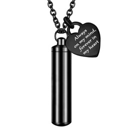 RJCMJDEU Cremation Jewelry Urn Ashes Necklaces for Women Men Cylinder Vial Ash Pendant, Memorial Urn Locket Ashes Holder,Black