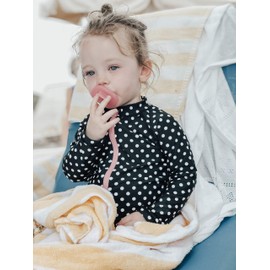 SwimZip Traje de baño de 2 piezas de manga larga para niña UPF 50+ (varios colores), Negro (Black Polka Dot), 3-6 Meses