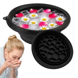 Face Bowl for Ice with Built-In Ice Tray, Silicone Facial Ice Bath Bowl for Shrinking Pores, Ice Face Bowl for Boosting Circulation for Men & Women, Skin Tightening, Easy Storage and Carrying，Black