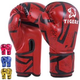 Tigera Children's Boxing Gloves, Kickboxing, Muay Thai Sparring, Training, Punch Bag, Martial Arts, Punching Gloves, Coaching Gloves for Boys, Girls (8 oz, Red)