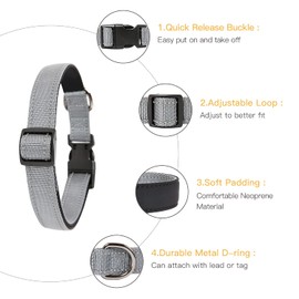 HEELE Dog Collar, Reflective Dog Collar, Soft Neoprene Padded Breathable Nylon Pet Collar Adjustable for Large Dogs, Grey, L(40-66cm)