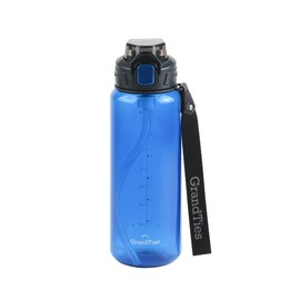 GRANDTIES Sports Tritan Plastic Water Bottle with Straw, Removable – Leakproof BPA Free Dishwasher Safe Travel Water Bottle with Strap for Gym, Outdoor, Fitness (Navy, 28oz (800mL))