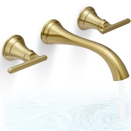 HOIGY Wall Mount Tub Faucet, High Flow Solid Brass Brushed Gold Bathtub Faucet, 2 Handles Tub Filler with 8" Spout Reach, Rough-in Valve Included
