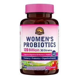 Vitalitown Probióticos Para Mujeres, 120 Mil Millones De Ufc, 30 Cepas, Con Prebióticos Y Enzimas Digestivas Y Arándano, Salud Intestinal Y Vaginal, Veganas 30 Cápsulas De Liberación Retardada