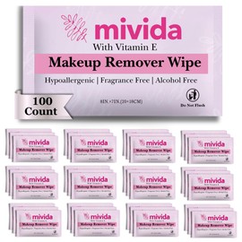 mivida 100 Count Individually Wrapped Makeup Remover Wipes with Vitamin E | Fragrance-Free, Alcohol-Free makeup wipes | Hypoallergenic single make up removing wipes