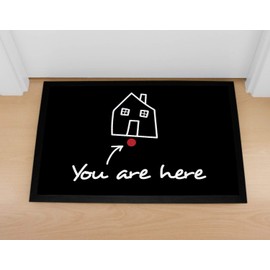 MoonWorks® Doormat with Saying You Are Here Location Confirmation Funny Non-Slip & Washable Black 60 x 40 cm