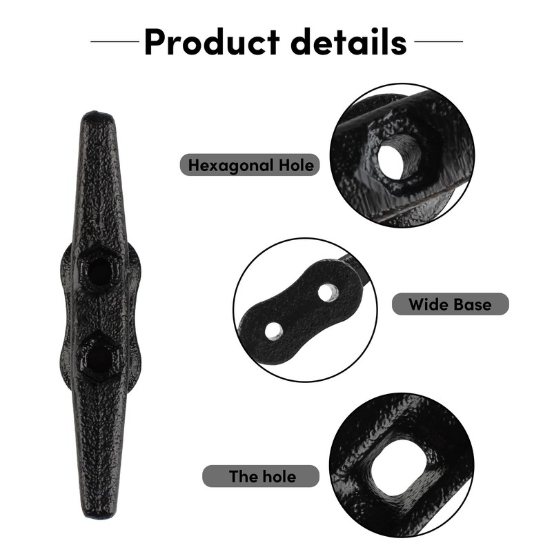 BALAVA 4 inch Electrophoretic Coated Black Dock Cleats, Boat Cleat