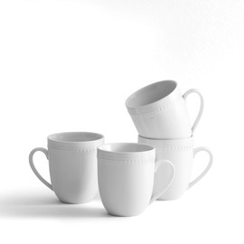 Everyday White Beaded Set of 4 Mugs, 14 ounce