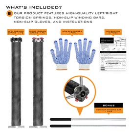 HardwareXsupply Electrophoresis Garage Door Torsion Spring 2" (Pair) with Non-Slip Winding Bars and Gloves Minimum of 18,000 Cycles (.234"x2"x27")