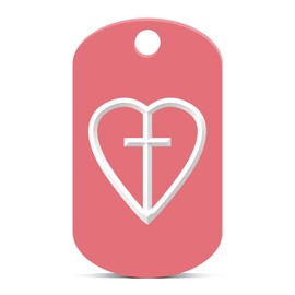 Heart with Cross Keychain GI Dog Tag Engraved Faith Pink