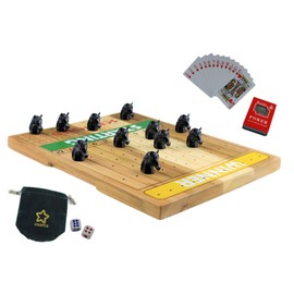 STARPPLE Metal Horse Race Board Game Set with Horse Racing Thick & Solid Wood Game Board, 11 Luxurious & Durable Classic Black Colored Metal Craft Horses, Dice and Cards for Horseracing (Black)