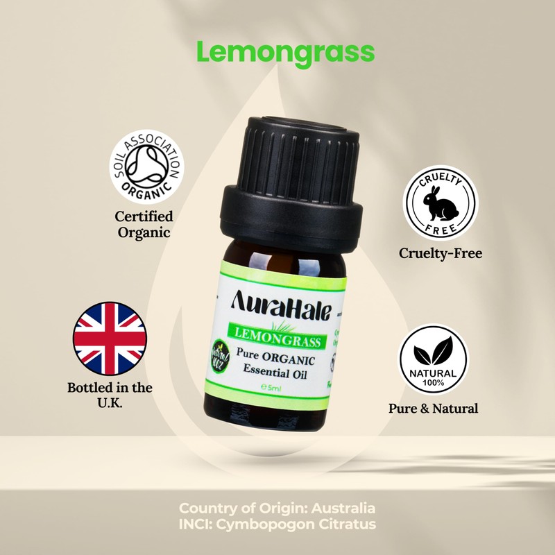 AuraHale Organic Lemongrass Essential Oil – 100% Pure & Undiluted