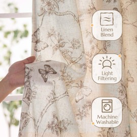 jinchan Floral Curtains Lined Linen Blend Curtain for Living Room 84 Inch Length Taupe Farmhouse Flower Patterned Curtain French Country Curtains Drapes Back Tab Rod Pocket 2 Panels