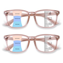 OPTOFENDY Progressive Multifocal Reading Glasses for Women Men, Square Blue Light Blocking Computer Readers, 2 Pack Light Brown